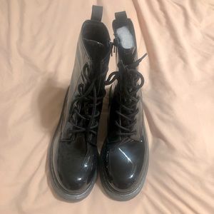 Wild Pair patent leather combat boots